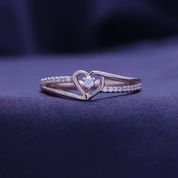 Bypass Heart Promise Ring for Women 1/10 Carat Round Moissanite, Natural or Lab